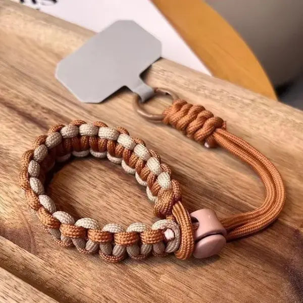 Universal Phone Lanyard Handwoven Wrist Strap Safety Rope Secure Bracelet - Brown khaki / Polyester / Nylon
