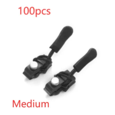 Black plastic cord locks with foam grips for zipper repair in Universal Tool-free Zipper Head device