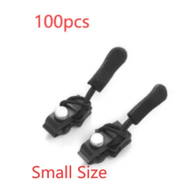 Black plastic cord locks with foam grips for zipper head repair in Universal Tool-free Zipper Device