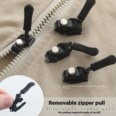 Black plastic zipper pulls with detachable handles for zipper repair and easy use