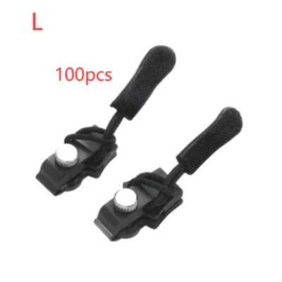 Black plastic toggle clamps with foam-grip handles for zipper repair device