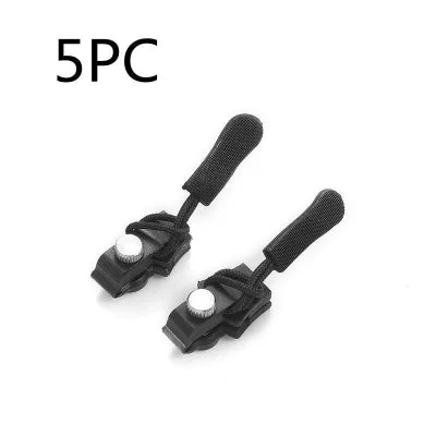 Two black plastic cord locks with rubber grips for zipper repair in Universal Tool-free Zipper Head Repair Device