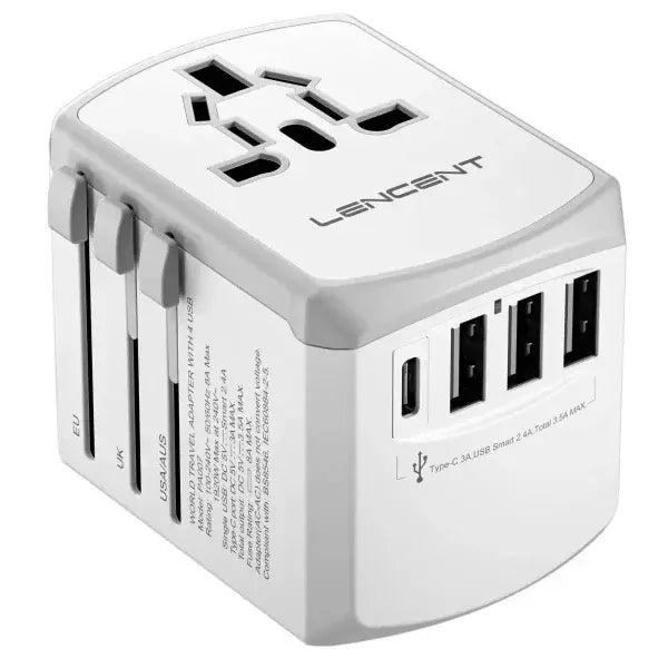 Universal Travel Adapter All-in-One Charger for Global Travel - White 3 USB 1 Type C / Universal Plug