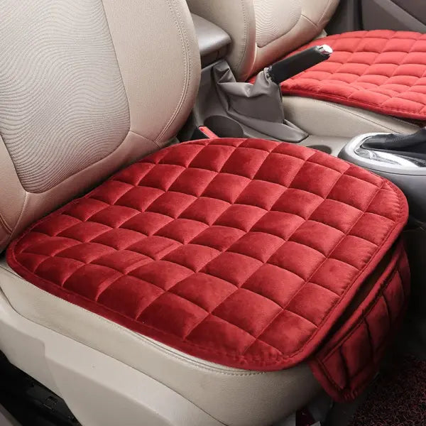 Universal Winter Car Seat Cover – Warm Anti-Slip Breathable Cushion Pad for Front Seats - Red