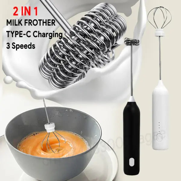 UPGRADED Electric Coffee Frother/MILK Whisk + Egg Beater MINI Food Blender USB Rechargeable Handheld Three Speeds