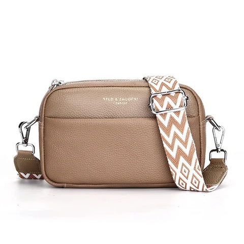 Upgraded Genuine Leather Handbag – Women’s Cow Leather Crossbody Tote - Khaki / 21cm 7cm 14cm