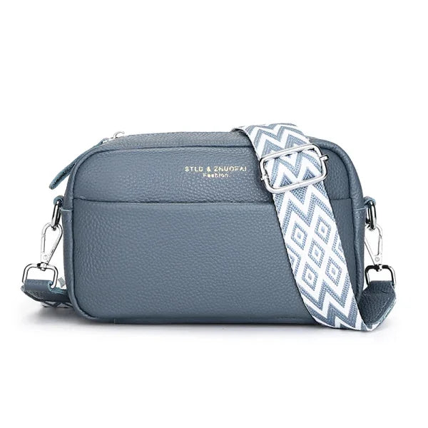 Upgraded Genuine Leather Handbag – Women’s Cow Leather Crossbody Tote - SKY BLUE / 21cm 7cm 14cm