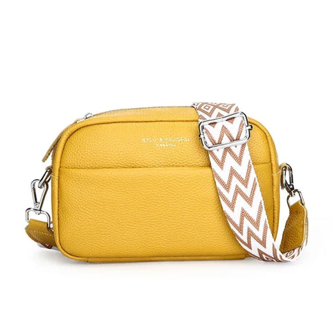 Upgraded Genuine Leather Handbag – Women’s Cow Leather Crossbody Tote - Yellow / 21cm 7cm 14cm
