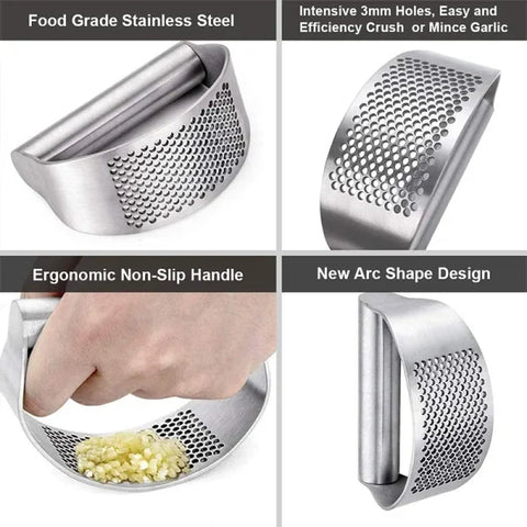 Upgraded Stainless Steel Garlic Press - Manual Rocker Crusher for Garlic & Ginger