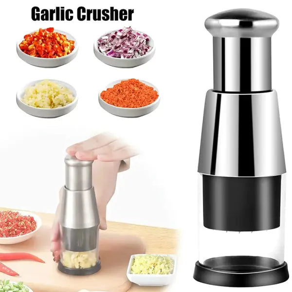 Upgraded Stainless Steel Garlic Pressing Cutter Manual Vegetable Chopper - Black - None