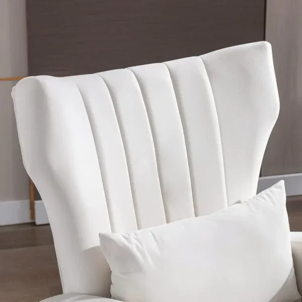 Upholstered Wingback Chair with Ottoman - Modern Bedroom Arm Chair with Lumbar Pillow