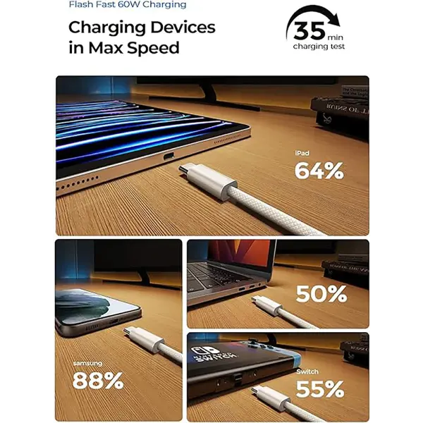 USB-C to Type C Color Cable For Apple iPhone 15 PD 60W Fast Charging For Huawei Xiaomi Samsung Type C Weaving Cable