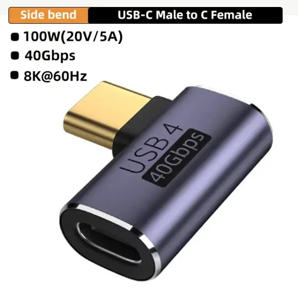 USB4.0 40Gbps OTG type C 90 degree Adapter 100W 5A USB C to Type C Fast Charging Converter USB C Data Adapter