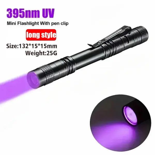 UV Flashlight 395nm Ultraviolet Torch With Pen Clip Portable AAA Batteries Used Violet Light Pet Urine Scorpion