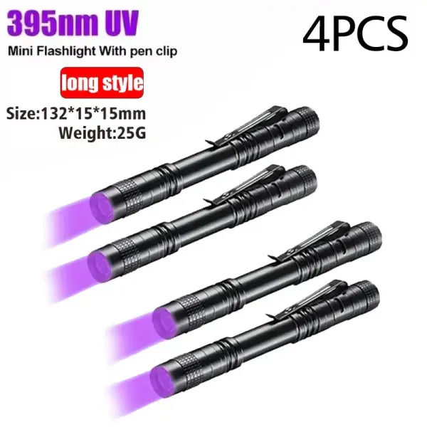 UV Flashlight 395nm Ultraviolet Torch With Pen Clip Portable AAA Batteries Used Violet Light Pet Urine Scorpion
