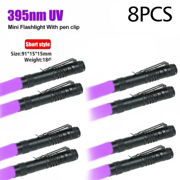 UV Flashlight 395nm Ultraviolet Torch With Pen Clip Portable AAA Batteries Used Violet Light Pet Urine Scorpion