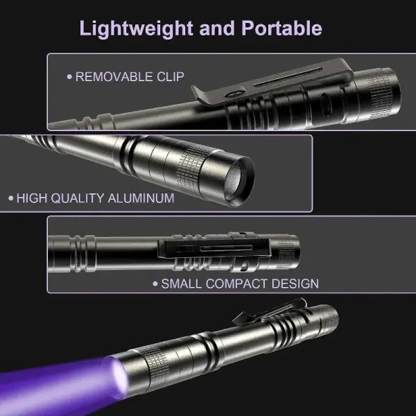 UV Flashlight 395nm Ultraviolet Torch With Pen Clip Portable AAA Batteries Used Violet Light Pet Urine Scorpion