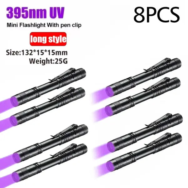 UV Flashlight 395nm Ultraviolet Torch With Pen Clip Portable AAA Batteries Used Violet Light Pet Urine Scorpion