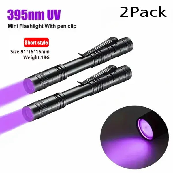 UV Flashlight 395nm Ultraviolet Torch With Pen Clip Portable AAA Batteries Used Violet Light Pet Urine Scorpion