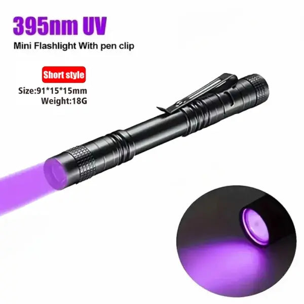 UV Flashlight 395nm Ultraviolet Torch With Pen Clip Portable AAA Batteries Used Violet Light Pet Urine Scorpion