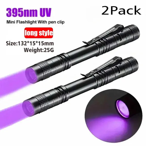 UV Flashlight 395nm Ultraviolet Torch With Pen Clip Portable AAA Batteries Used Violet Light Pet Urine Scorpion