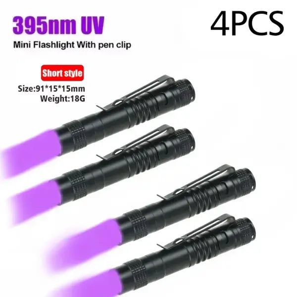 UV Flashlight 395nm Ultraviolet Torch With Pen Clip Portable AAA Batteries Used Violet Light Pet Urine Scorpion