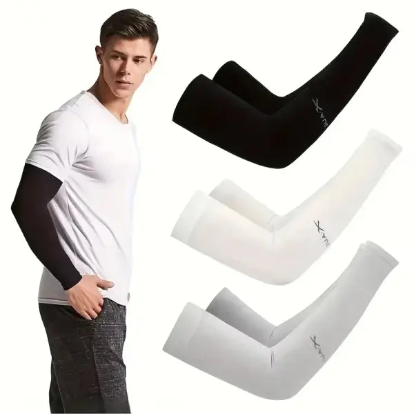 UV Protection Ice Silk Sleeves 3 Pairs – Cooling Outdoor Sunscreen - Black White Gray / One Size