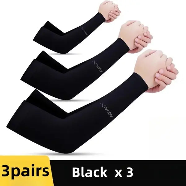 UV Protection Ice Silk Sleeves 3 Pairs – Cooling Outdoor Sunscreen - Black x3 / One Size