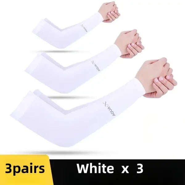 UV Protection Ice Silk Sleeves 3 Pairs – Cooling Outdoor Sunscreen - White x3 / One Size