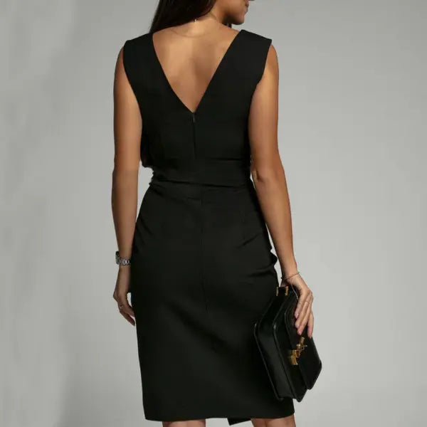 V-neck Sleeveless Split Dress All Sizes Slim High Waist Party Wear - None