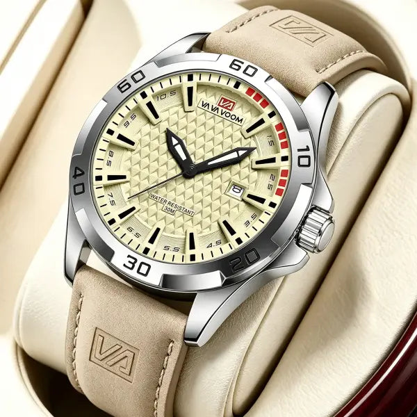 Men Casual Sport Alloy Case Watch Leather Waterproof Calendar