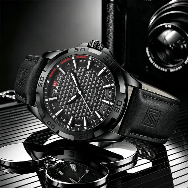Men Casual Sport Alloy Case Watch Leather Waterproof Calendar