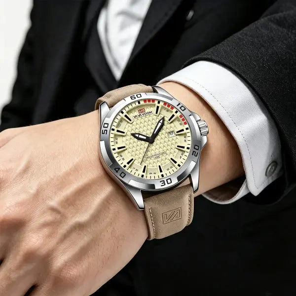 Men Casual Sport Alloy Case Watch Leather Waterproof Calendar