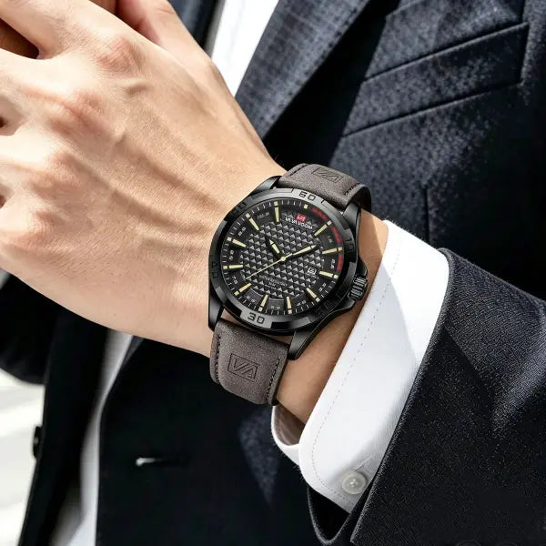 Men Casual Sport Alloy Case Watch Leather Waterproof Calendar