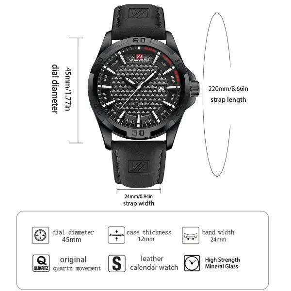 Men Casual Sport Alloy Case Watch Leather Waterproof Calendar