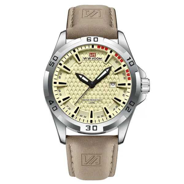 Men Casual Sport Alloy Case Watch Leather Waterproof Calendar - 2581P-YK