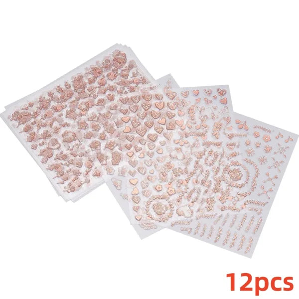 12 Sheets Valentine’s Red Heart Nail Stickers – 3D Self-Adhesive Decals - NLS170-S1-05