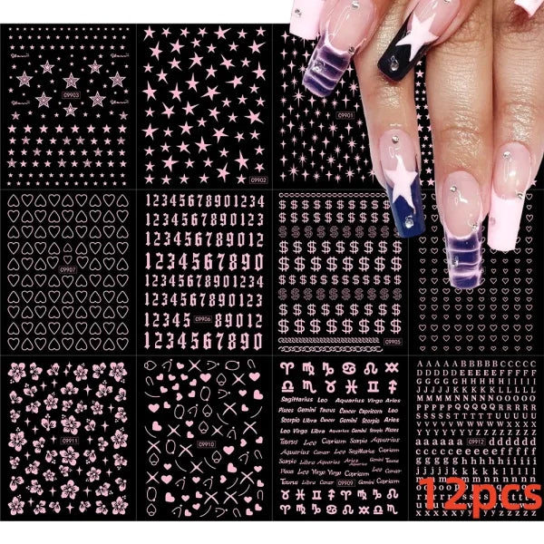 12 Sheets Valentine’s Red Heart Nail Stickers – 3D Self-Adhesive Decals - NLS299-S1-13