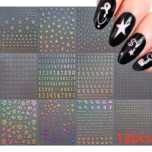 12 Sheets Valentine’s Red Heart Nail Stickers – 3D Self-Adhesive Decals - NLS299-S1-26