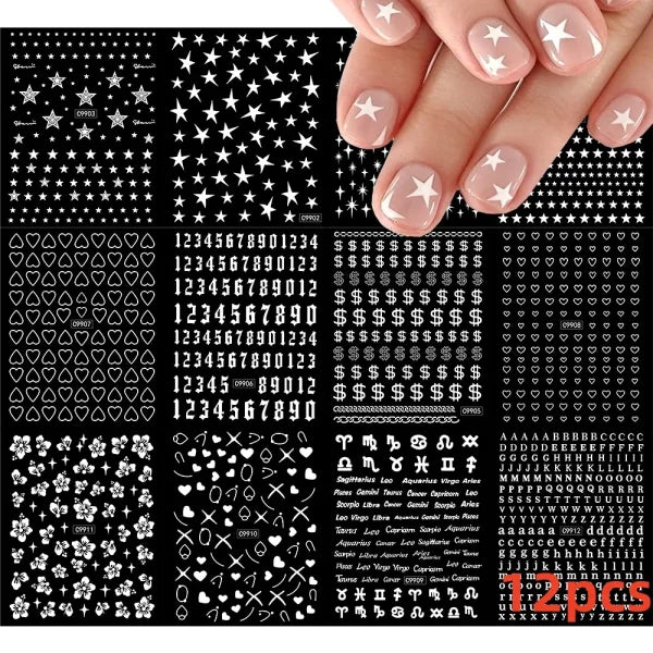 12 Sheets Valentine’s Red Heart Nail Stickers – 3D Self-Adhesive Decals - NLS299-S1-3