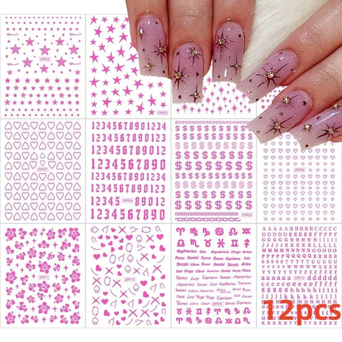 12 Sheets Valentine’s Red Heart Nail Stickers – 3D Self-Adhesive Decals - NLS299-S1-9