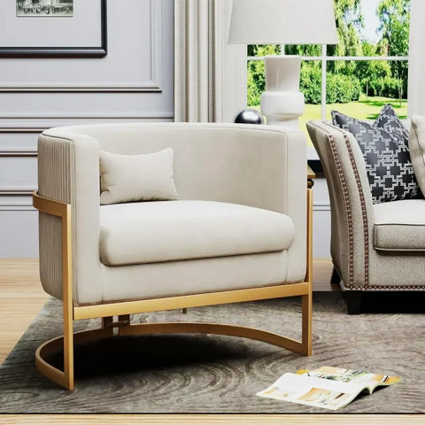 Velvet Accent Chair - Modern Barrel Chair with Gold Legs for Bedroom & Living Room