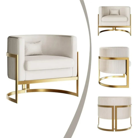 Velvet Accent Chair - Modern Barrel Chair with Gold Legs for Bedroom & Living Room