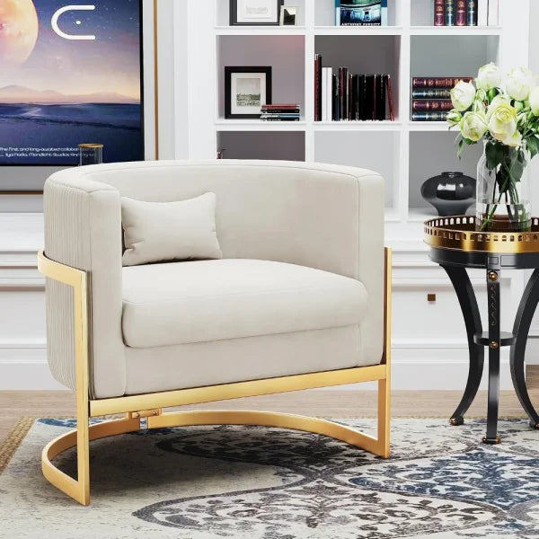 Velvet Accent Chair - Modern Barrel Chair with Gold Legs for Bedroom & Living Room