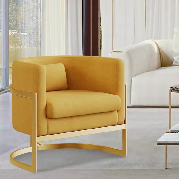 Velvet Accent Chair - Modern Barrel Chair with Gold Legs for Bedroom & Living Room - United States / Yellow