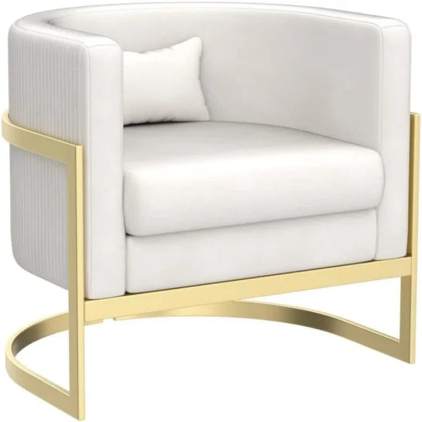 Velvet Accent Chair - Modern Barrel Chair with Gold Legs for Bedroom & Living Room