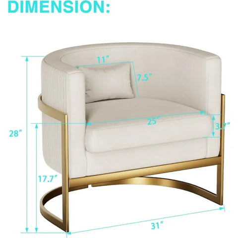 Velvet Accent Chair - Modern Barrel Chair with Gold Legs for Bedroom & Living Room