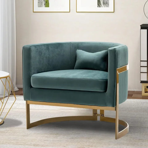 Velvet Accent Chair - Modern Barrel Chair with Gold Legs for Bedroom & Living Room - United States / Lake Blue