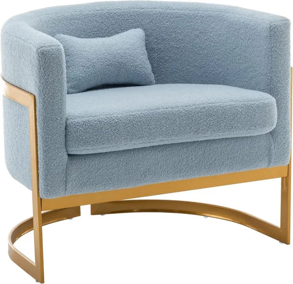 Velvet Accent Chair - Modern Barrel Chair with Gold Legs for Bedroom & Living Room - United States / Blue