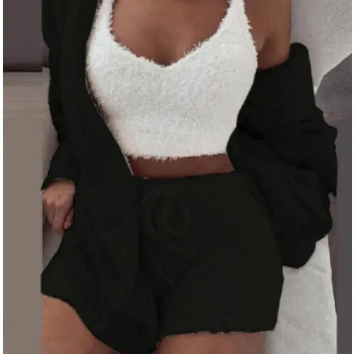Velvet Sweet Style Culottes and Vest Set in White and Multiple Colors - Hair Remover